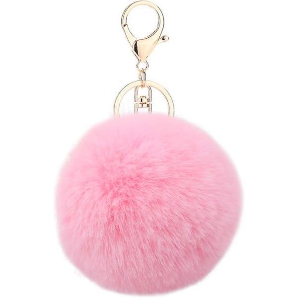 Fluffy nøkkelring Myk plysj sjarmring Nøkkelring Faux pelsballer Veskeanheng Nøkkelringdekorasjon Pink