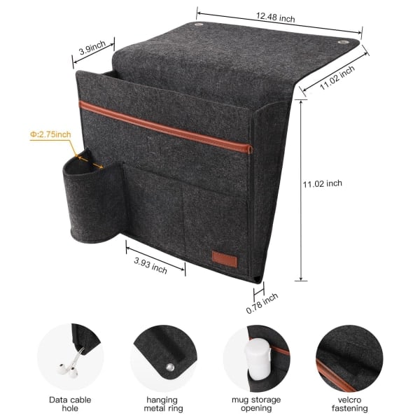 Hengende nattbordlomme, sengsorganisator, barnas nattbord, hengende arrangør, nattbord Caddy-oppbevaring med 5 lommer