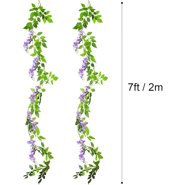 2 stk. Kunstig Wisteria Vine Garland Planter Blomster Kunst til Ceremoni Hjem Bryllupsdekoration Lilac