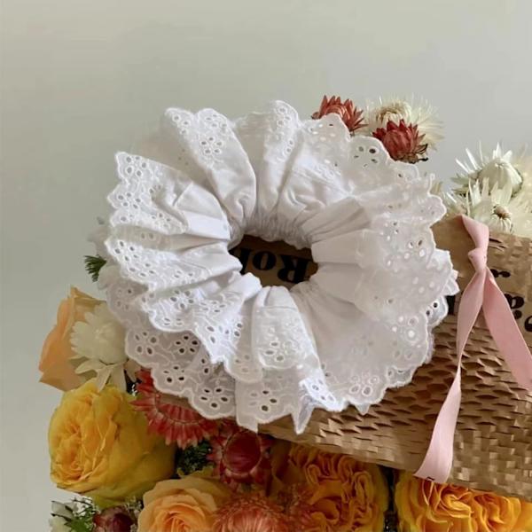 Valkoiset pitsi Scrunchies Suuret hius Scrunchies naisille, joustavat hiusnauhat Scrunchy Pehmeät hiussiteet Köydet, Bobbles Poninhäntäpidikkeet Hius Lolita Scrunchie