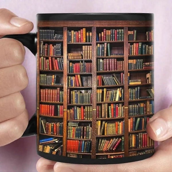 Bogkaffekrus, 3D Bogreol Krus, 3D Effekt Bog Krus, Kreativ Rumdesign Multifunktionelle Krus, Bogelskere Kaffeekrus, 11oz Bibliotek Bogreol Ce