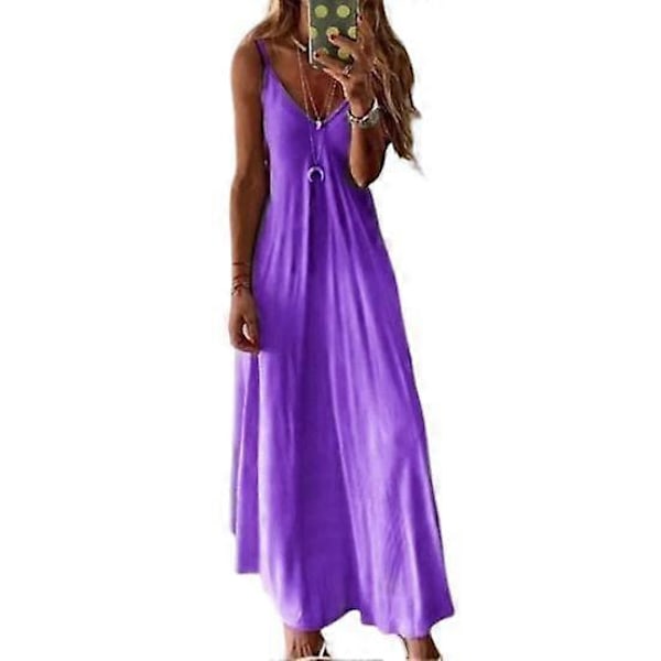 Sommer Vest Kjole V-hals Spaghetti Strop Gradient Farve Rygløs Ærmeløs Hverdagsbrug Løs A-linje Dame Stroppy Kjole Dametøj purple XL