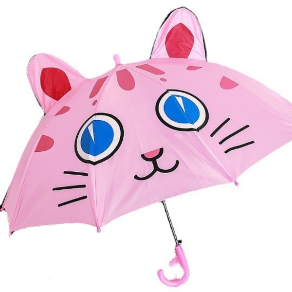 Barnparaply, 3D-kattdesign, för flickor, Ø 78 cm, Nyhet Regnskydd, Litet Parasol, Utomhus, Rosa