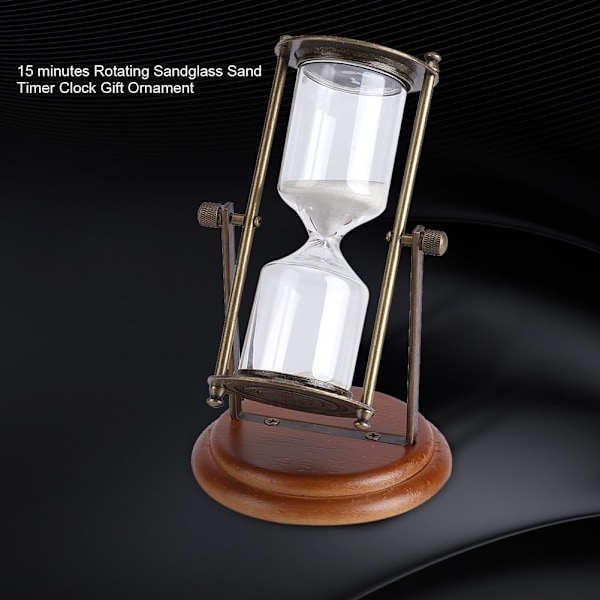 Sand Timer, Messing Sandklokke, 15 Min Metall Roterende Sand Glass Timer Klokke Timeglass Bord Ornament Hjemmeinnredning Gave Sand Timer Dekor for Antikk Dekor