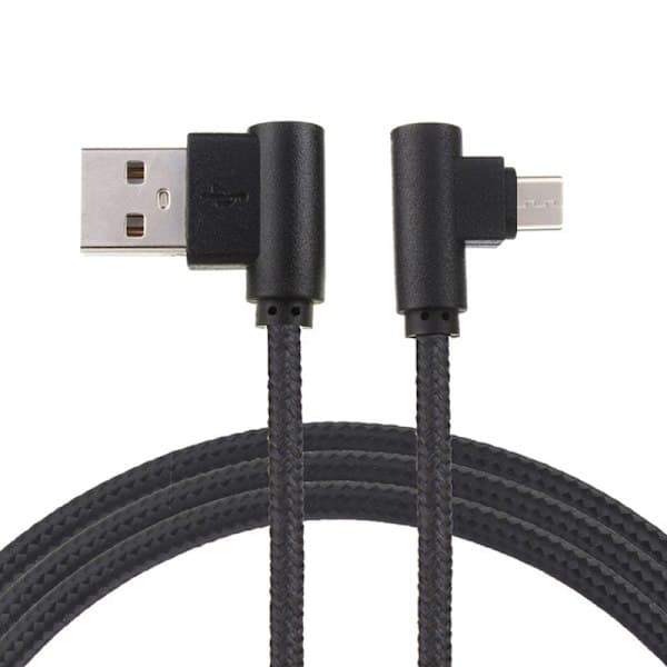 1 stk. 3m sort Android vinklet flettet datakabel, nylon USB-ladekabel