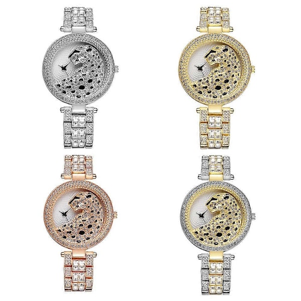 Guld Leopard Klocka Bling Dam Kvarts Klocka Gold