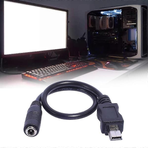 Mini USB 5-benet han til 3,5x1,35 mm hun-kabel 20 cm længde sort