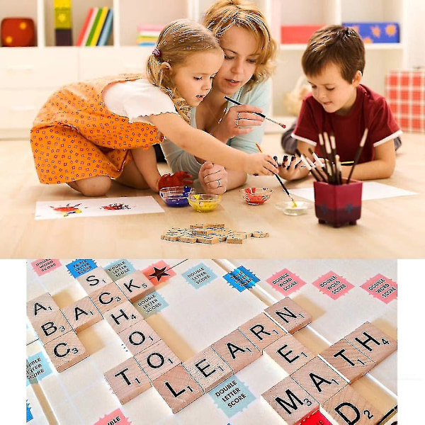 100 kpl puisia aakkoslaattoja Scrabble-korvauskirjaimia lautapeleihin, hääkehyksiin ja seinätaiteeseen