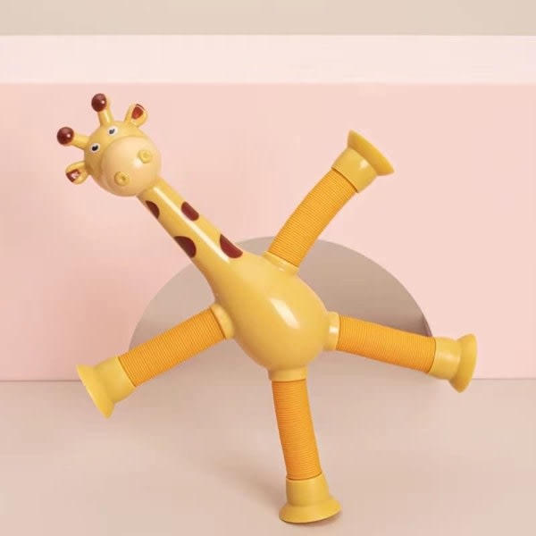 4st teleskopiska giraffhalmleksaker, deformerade giraffteleskoprör tecknade leksaker, elastiska nya pedagogiska leksaker (färgglada)