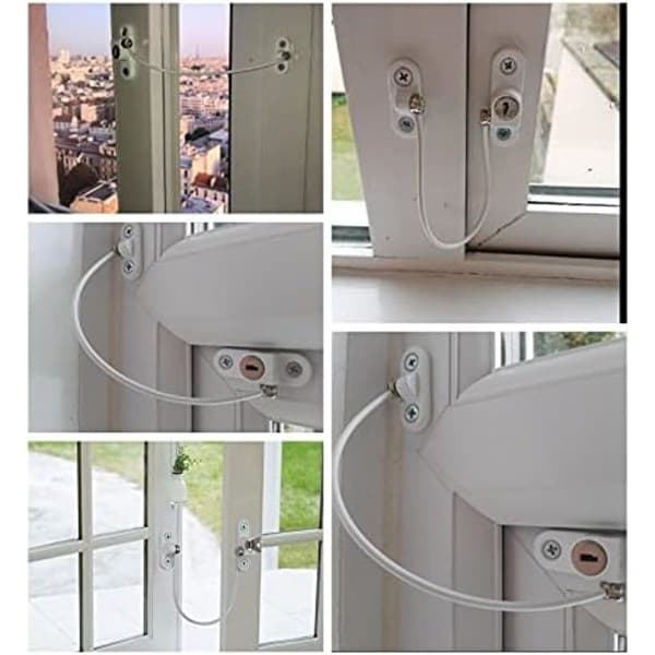 Fönster- och dörrlås med kabel - 2-pack, Vit, med nyckel