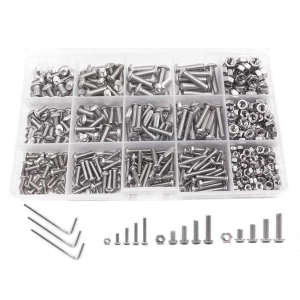 500PCS Bolter og Muttere Kit Pan Head Sockets Head Skruer Rustfritt