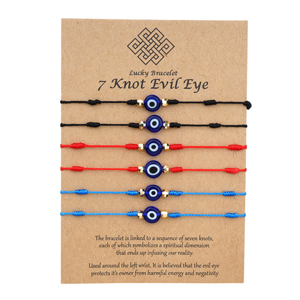 6 STK/ SETT Evil Eye Armbånd Lucky 7 Knot