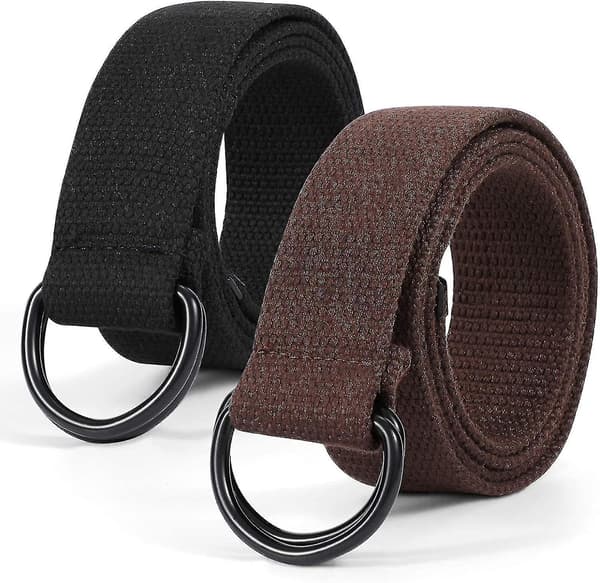 2-pack Canvasbälte för män med dubbel D-ring, slitstarkt och justerbart vardagsbälte 140cm
