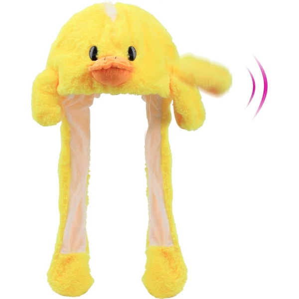 Ankan hattu korvilla, jotka liikkuvat, hyppäävät ylös, lyövät, ankanpoikahattu, pehmoinen maatilan eläin, loma-cosplay, pukeutuminen, hauska lahja lapsille, pojille, tytöille, keltainen, 22''