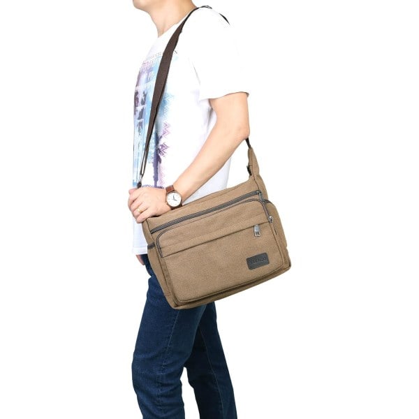 Vattentät budväska axelväska 13 tum multi canvas crossbody väska för män casual lätt utomhus fiskeväska camping Coffee