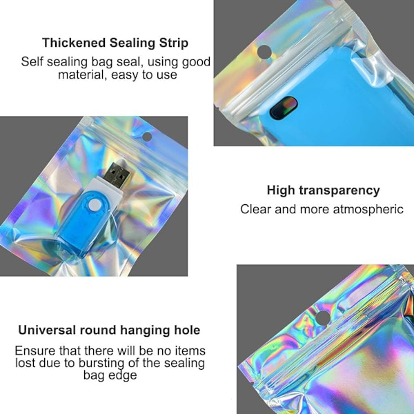 Mylar Zip Lock Bag, 50 st återförslutningsbara luktfria aluminiumfolie klara gyllene påsar platta Ziplock hållbar presentförpackningspåse matförvaring (7,5 * 12 cm)