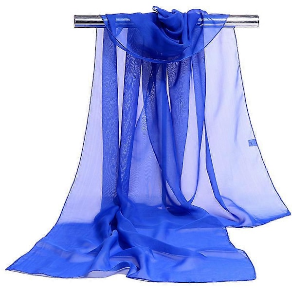 Transparent Chiffon-Sjal | Sjal til Kvinder Brudekjole - Ensfarvet Chiffon Silke Sapphire Blue 160x50cm