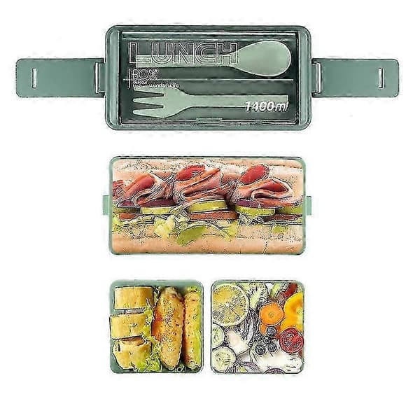 Bento Boks Matboks for Voksne, 3-i-1 Stablebare Matbeholdere - Excellence green