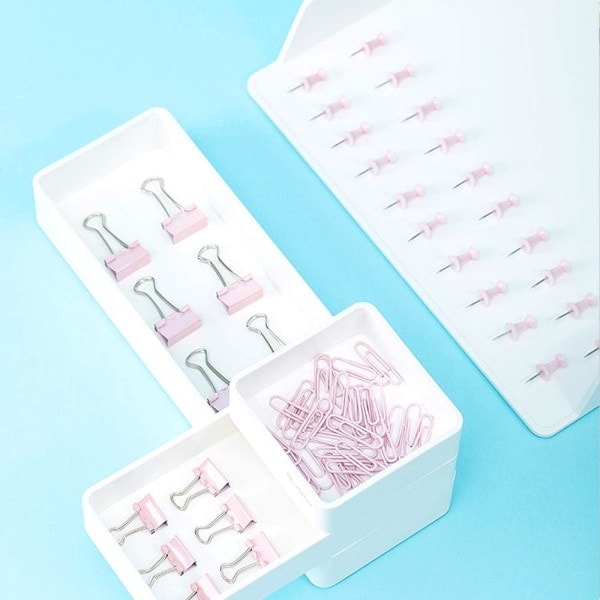 Assorterede lyserøde papirclips, papirclips, push pin sæt, holdbare og