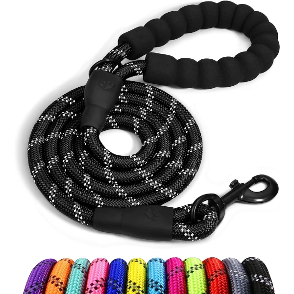 Hundlina i rep med mjukt vadderat handtag, 1,2 m reflekterande hundledning och flerfärgad för medelstora hundar, 1,0 cm, svart