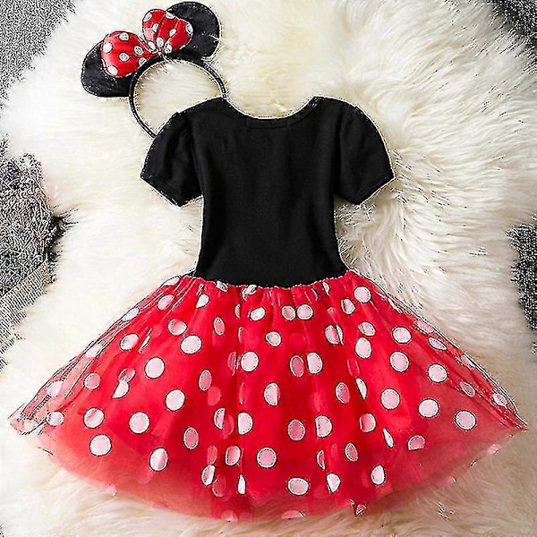 Flickor Barn Minnie Mouse Prickig Födelsedagsfest Rosett Tyll Klänning Stcyv Red 4-5 Years