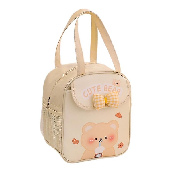 Kawaii Lunchväska För Flickor Söt Lunchlåda Isolerad Väska Återanvändbar Tygväska För Varm Eller Kall Mat Beige