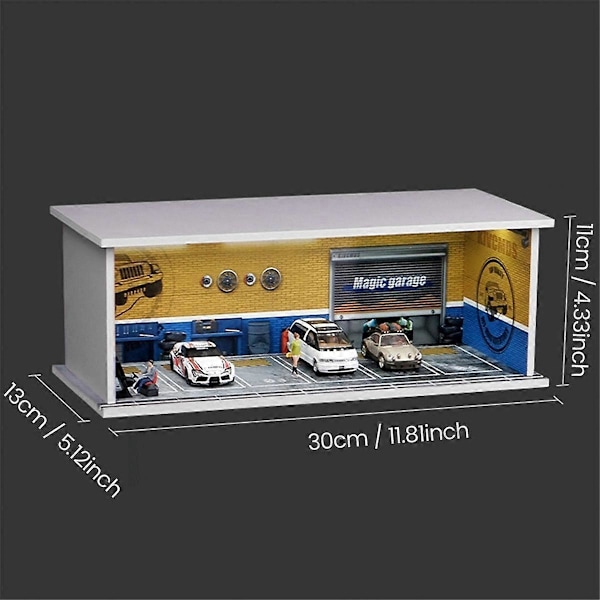 1/64 Diorama Bilgarage Model LED Belysning Bybil Showroom Scene til Miniature Køretøjer Display Model Samlet Park