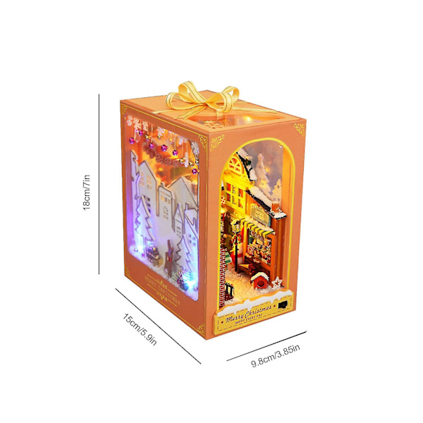 Bog Nook Kit DIY Bogreolindsats Dekoration 3D Puslespil Miniature Træbogstøtter Med LED Lys Lille Bibliotek Hjem Dukkehjem Christmas Wonderland