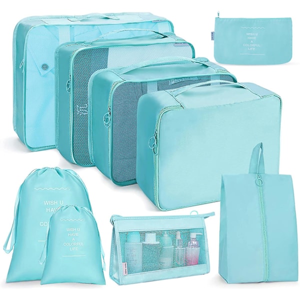 8 stk. Rejseorganisatorposer, Bagagepakkeposer med Sko Opbevaringsposer, Mesh Makeupposer lake blue