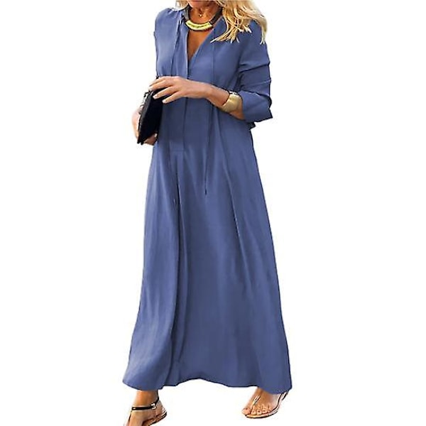 Skjortklänning Hög Midja Varm Hudvänlig Populär Dam Enfärgad Pullover Höst Lång Klänning för Semester royal blue L