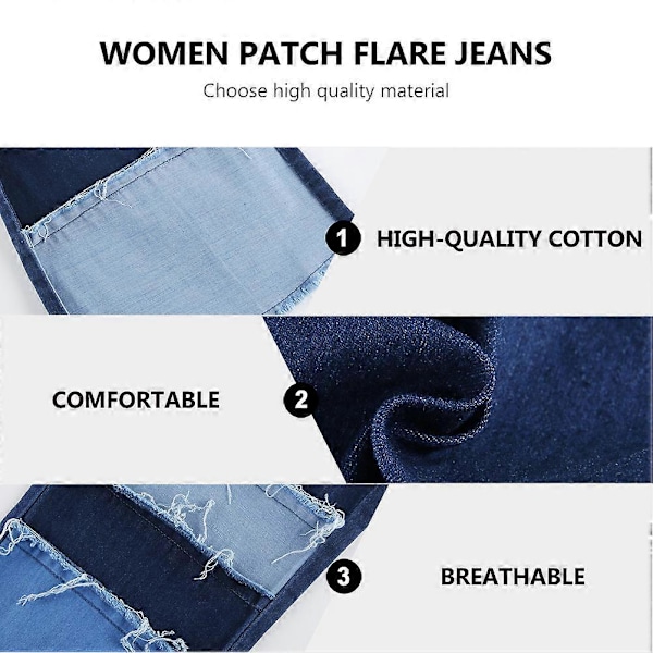 1 Par Dame Patch Flare Jeans Høy Midje Bukser Slengbukser Damebukser
