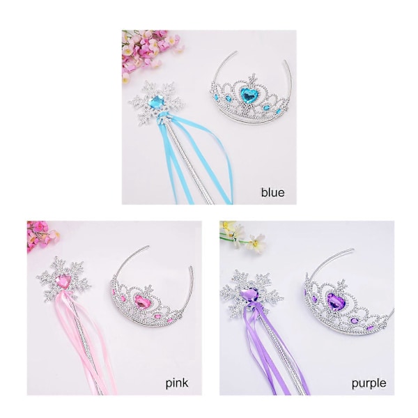 100% Helt Ny Prinsesse Elsa Krone Tiara og Tryllestav Sæt Sølv Hjerte Juvel Klæd-Ud Kostume Tilbehør til Små Piger Cosplay blue