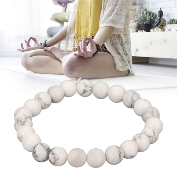 8MM Bead Armbånd Unisex Stress Relief Jadestone Stretch 23stk Beads Healing smykker til Yoga Meditation Hvid