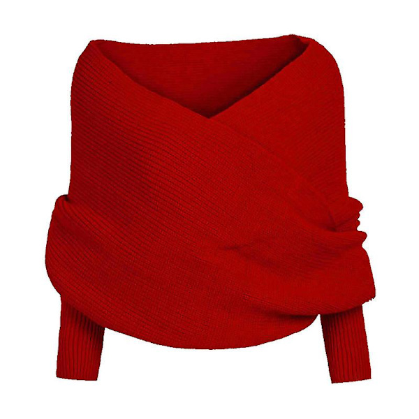 Stickad Vinter Håll Varmt Elegant För Fest Kvinnor Solid Halsduk Ärm Crochet Stickad Lång Mjuk Wraps Sjal Ny Red