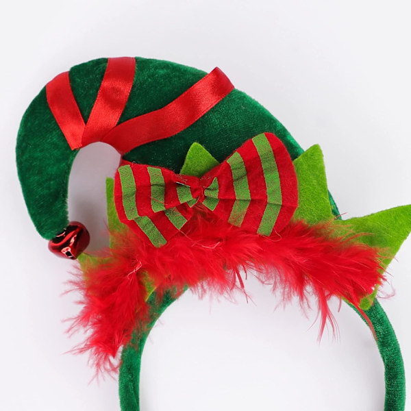 2 st jultomtehatt pannband spetsig hatt hårbåge med fjäder rosett söt julhatt hårband jul utklädningsdräkt No Ears