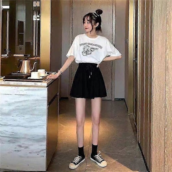 JWL-Shorts Dam Sommar Hög Midja Svart All-match Ins Fritid Lös Sweat Mode INS Kvinnlig Dragsko Koreansk Stil 3XL Streetwear