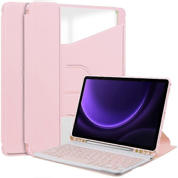 Kompatibelt Skal för Samsung Galaxy Tab S9 FE Läder+Akryl Roterande Ställskydd med Bluetooth-tangentbord Pink