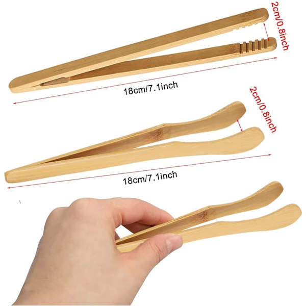 2 stk Bambus Toasttang, 18 cm/7 tommer Trætang Genanvendelige Bambus Køkkentang til Ost Brød Te
