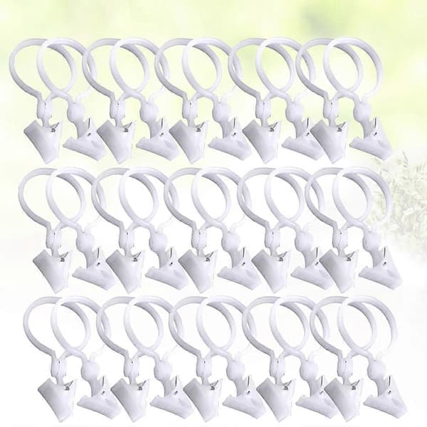 12x6cm 30 stk. plastik badeforhængsspænde runde klips gardinringe klips hvid