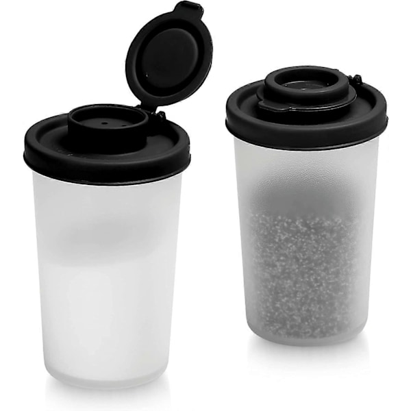 WARE Små Salt- og Peberbøsser til Rejser, Camping og Take-Away - Låsbare - 40g, Pakke med 2 Små sorte black Large