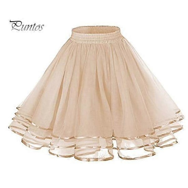 Mesh Tyllkjol med Elastisk Midja Enfärgad Trelagers Prinsesskjol Cosplay Bröllop Fester Knälång Kjol khaki
