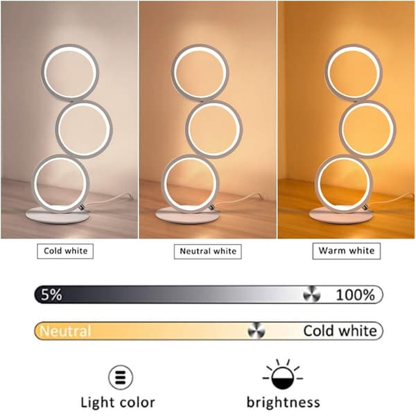 LED Skrivebordslampe Dimbar Moderne Nattbordslampe Hvit Ring