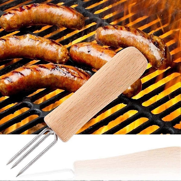 XIANRENG 4 kpl maissintähkäpidikkeitä, pieniä vartaita maissintähkäpidikkeille puisella kahvalla ruostumattomasta teräksestä BBQ-lihahedelmähaarukat grillimaissintähkäpidikkeille