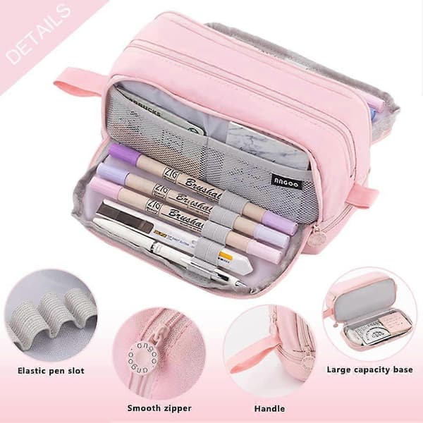Pencil case, stor penalhus, penalhuse med 4 rum Pink