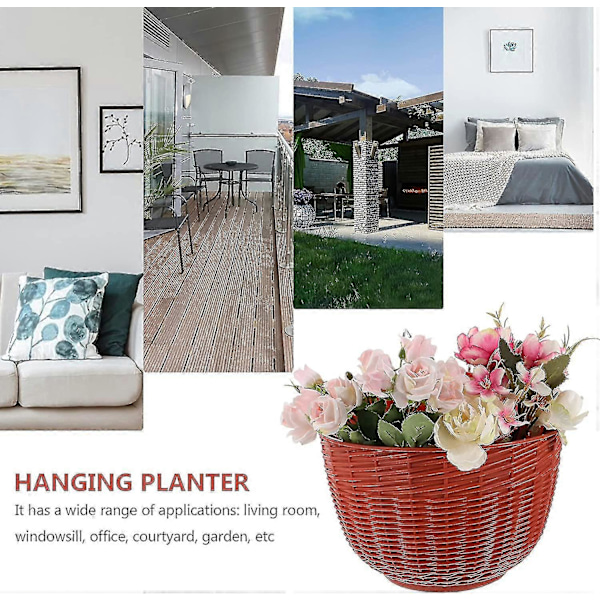 Vægmonterede hængepotter, blomsterkrukker i plastik til hegn, plantekasse med kroge, sort T Red