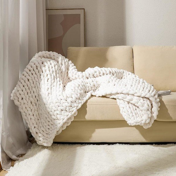2 st Chunky Knit Chenille Garn för Handvirkade Filtar, Supersoft Stort Jumbo Filtgarn (Vit)