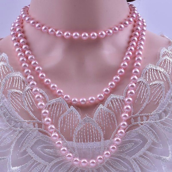 Modeperle Halskæde Kvinder Enkel Knyttet Multilag Lang Trøje Kæde Tøj Tilbehør pink