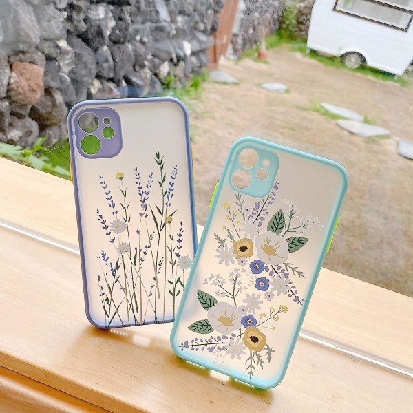Kompatibel for Iphone 12 Deksel For Flower Clear Frosted Pc Back Floral Girls Kvinne Og Myk Beskyttende Silikon Slim Case