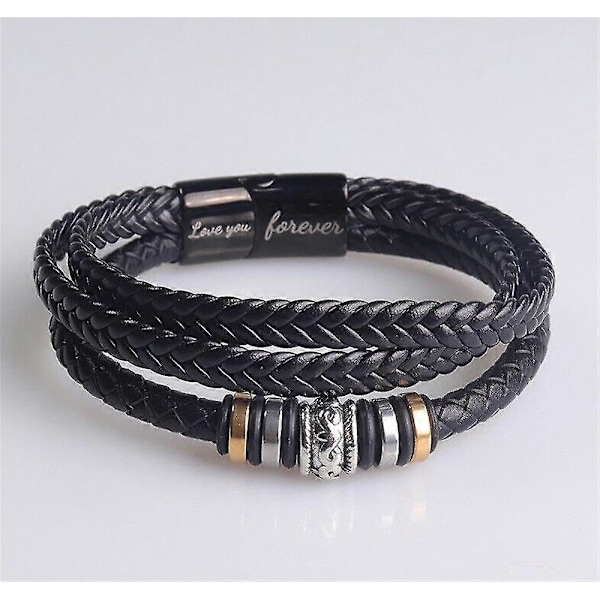 Til min sønn Elsker deg for alltid Flettet armbånd i lær med gavekort love you forever to son 19cm