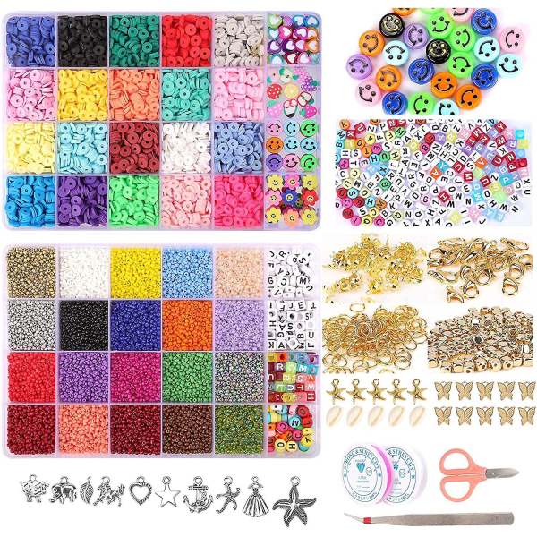 25,000pcs Glass Beads Clay Beads For Jewelry Making Kit, Preppy Bracelet Flat Beads With Smiley Face Bead Letter Beads Charms Pendants For Girls Handm